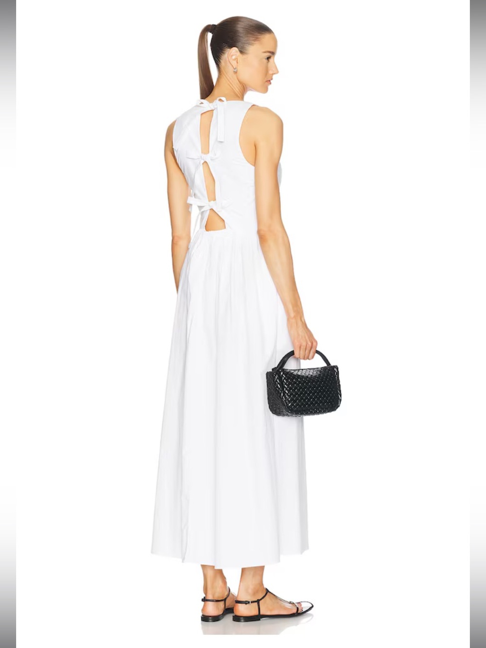 Matteau 100% Cotton Poplin White Sleeveless Boat Neck Tie Back Midi Dress Pocket - Picture 10 of 16